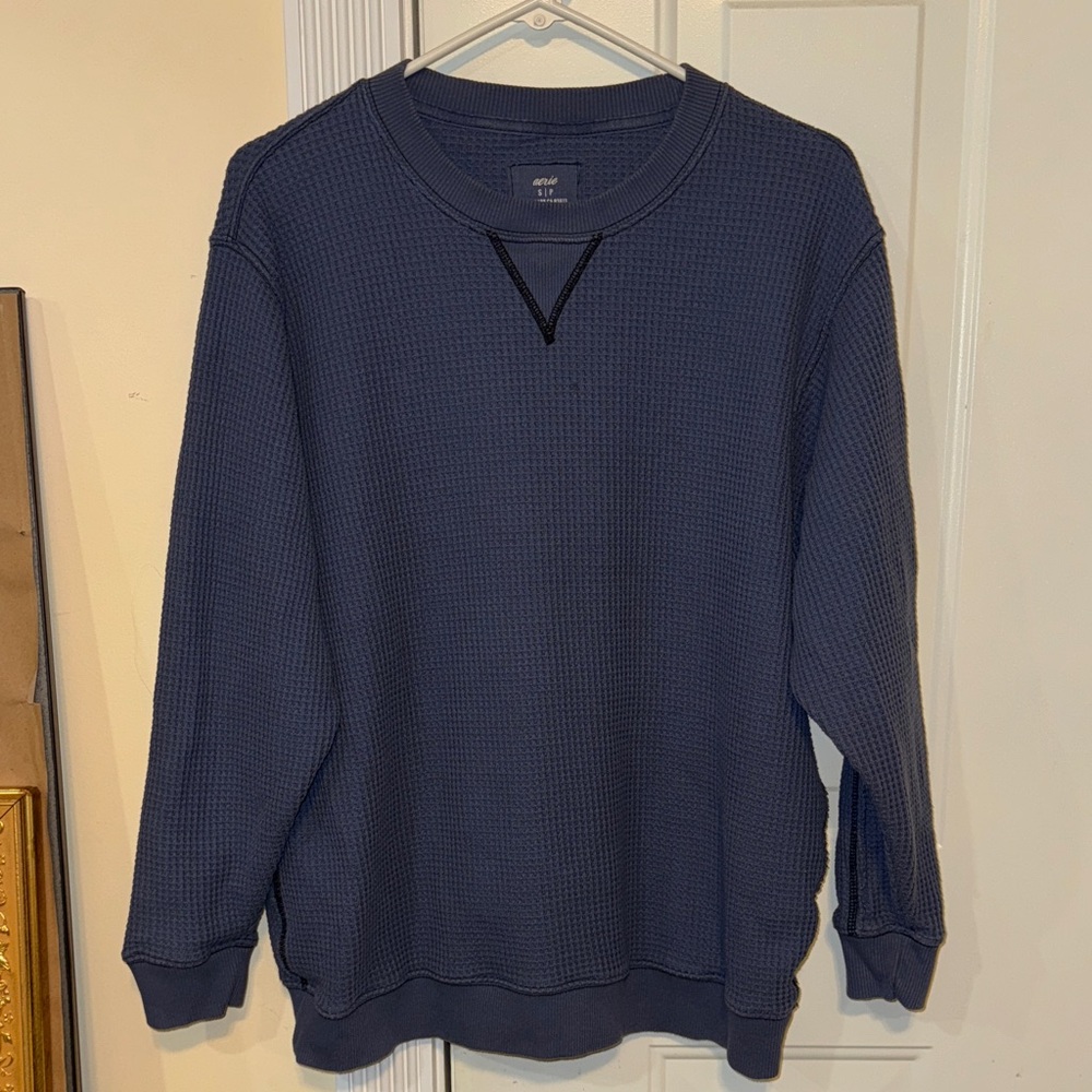 Aerie Navy Waffle Knit Crewneck Sweater